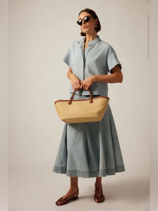 Tuckernuck Light Wash Blue Denim Brynn Panelled Maxi Skirt Size:0 NWT - Picture 2 of 10